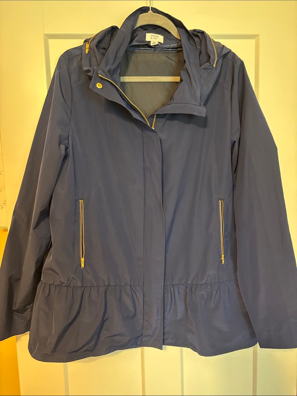crown & ivy Navy Hooded Utility Jacket with Gold Zippers
